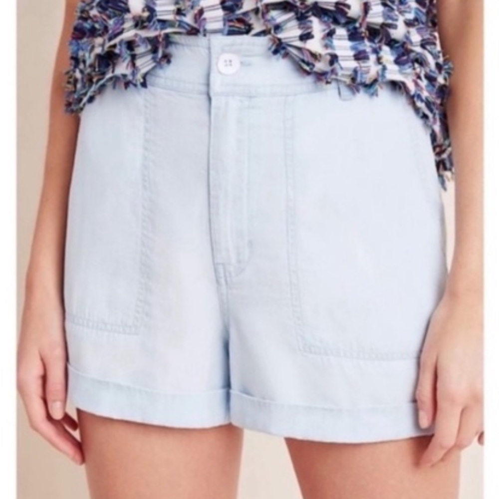 Cloth & Stone Anthropologie Blue Chambray High Rise Shorts Size Medium